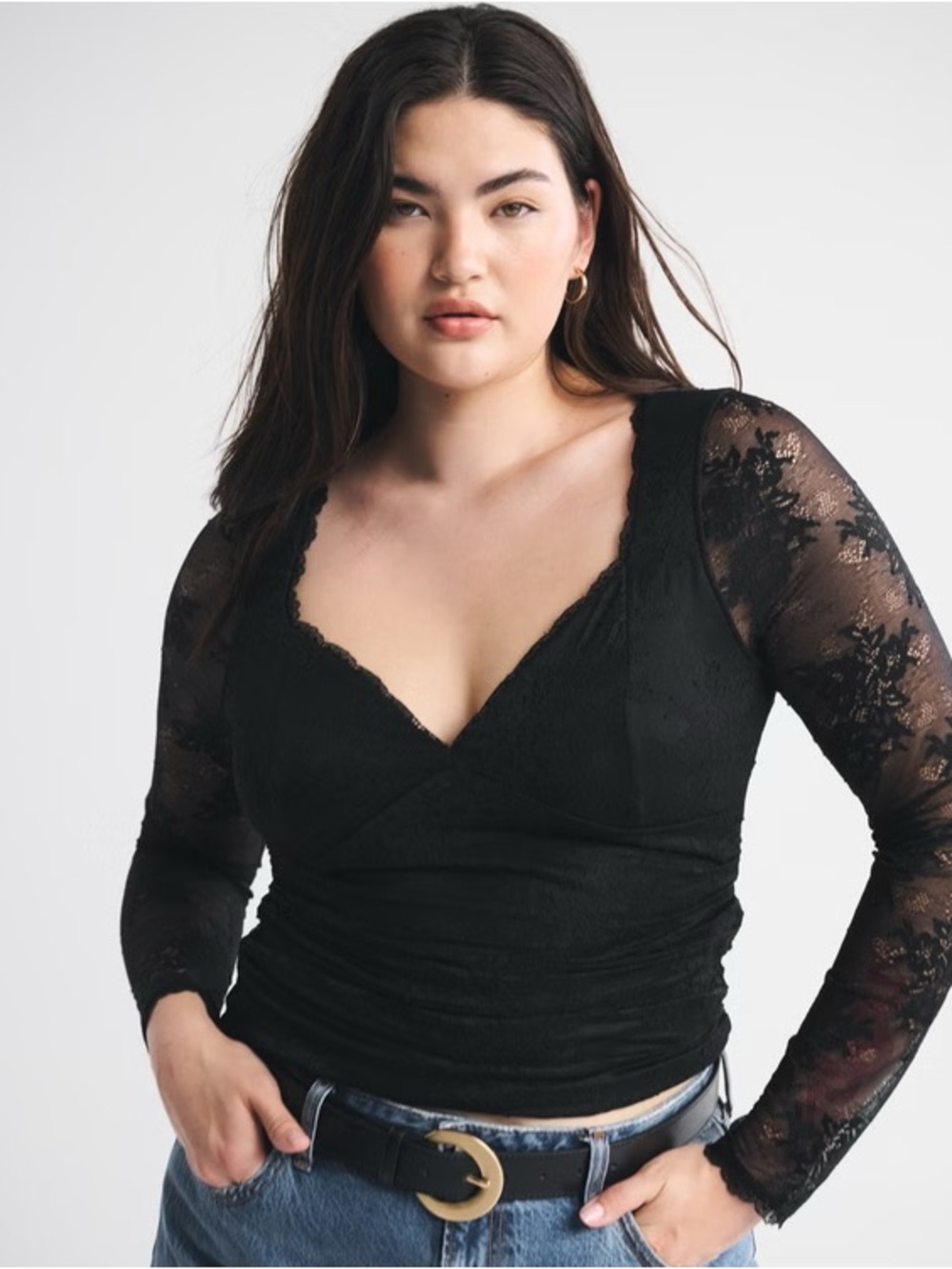 NWT Abercrombie & Fitch Basie Bra-Free Long-Sleeve Lace Top